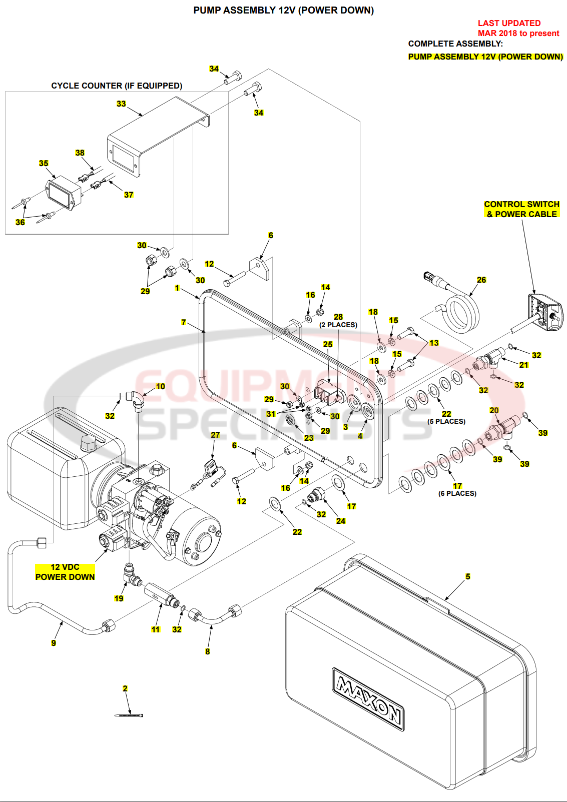 Maxon TE-33 Pump Assembly 12V Power Down Mar 2018 to Present Parts Diagram Breakdown Diagram