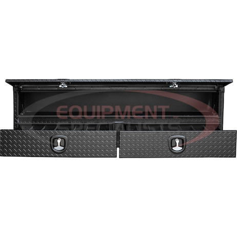 21x18x72 Inch Textured Matte Black Diamond Tread Aluminum Heavy-Duty Flatbed Contractor With Lower Drawers