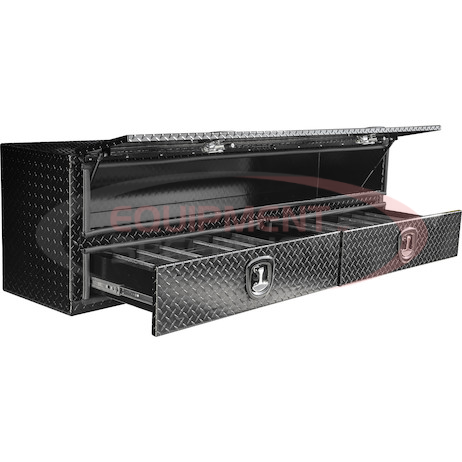 21x18x72 Inch Gloss Black Diamond Tread Aluminum Heavy-Duty Flatbed Contractor With Lower Drawers