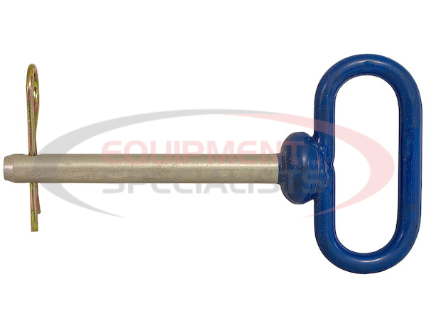 BLUE POLY-COATED HANDLE ON STEEL HITCH PIN - 5/8 X 4 INCH USABLE LENGTH