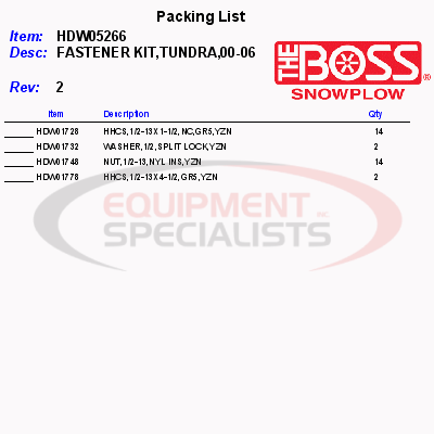 (Boss) [HDW05266] FASTENER KIT, TUNDRA, 00-06