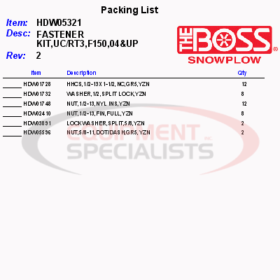 (Boss) [HDW05321] FASTENER KIT, UC/RT3, F150, 04-08