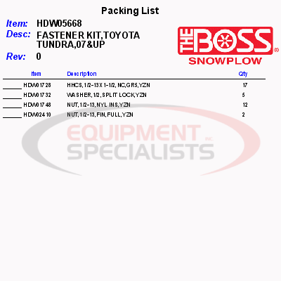 (Boss) [HDW05668] FASTENER KIT, TOYOTA TUNDRA, 07UP