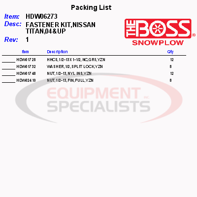 (Boss) [HDW06273] FASTENER KIT, NISSAN TITAN, 04UP