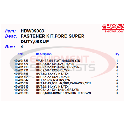 (Boss) [HDW09083] FASTENER KIT, FORD SUPER DUTY, 08UP