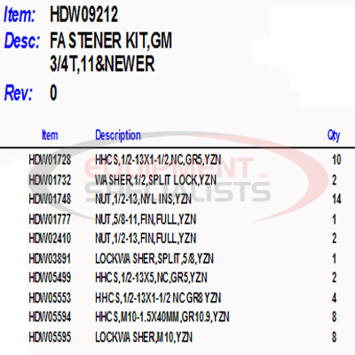 (Boss) [HDW09212] FASTENER KIT, GM 3/4T, 11NEWER