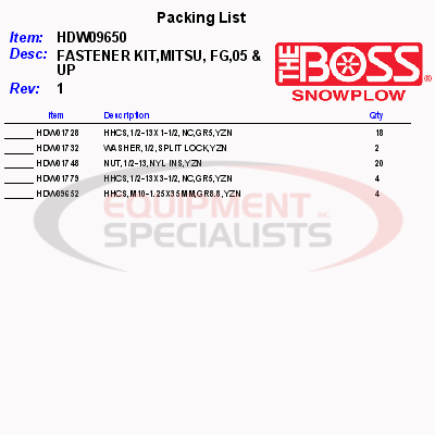 (Boss) [HDW09650] FASTENER KIT, MITSU, FG, 05 UP