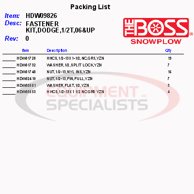 (Boss) [HDW09826] FASTENER KIT, DODGE, 1/2T, 06UP